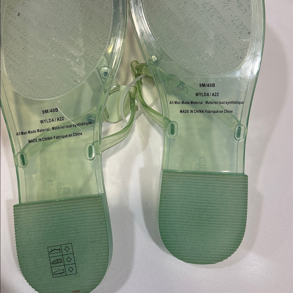 NEW Karl Lagerfeld WYLDA Mint Green Transparent Slip On Thong Sandal - Womens 9 - Picture 4 of 5